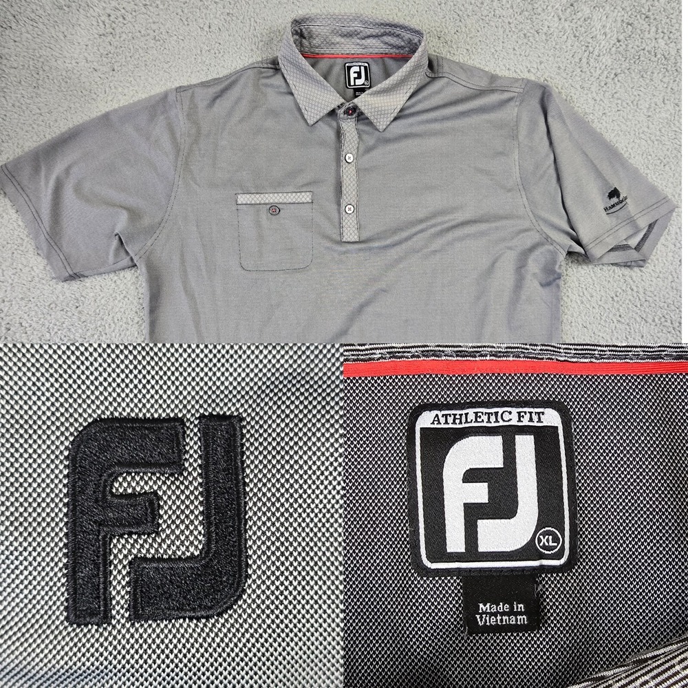 Footjoy FJ Golf Polo Shirt Mens XL‎ Pinpoint Gray Pocket Performance Stretch